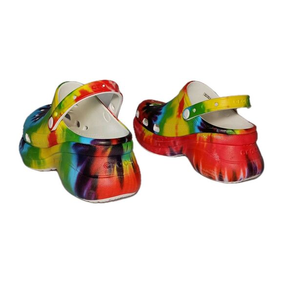 CROCS Classic Bae Platform Clogs Women Size 10 Multi Color Tie Dye 206902 NWOT - Picture 3 of 16